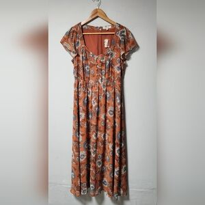 NWT Madewell Floral Orange Midi Dress 6